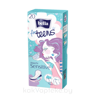 Bella Panty for Teens sensitive Ультратонкие женские гигиенические ежедневные прокладки, 20 шт