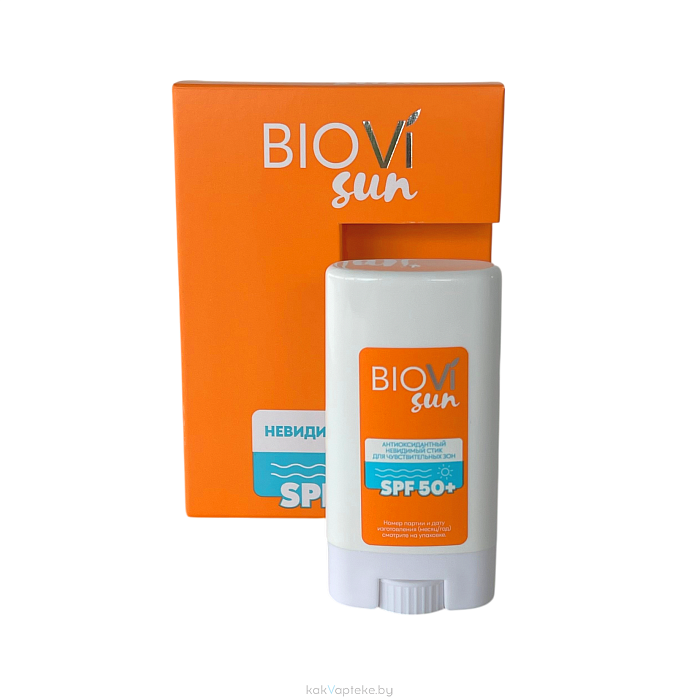 BIOVI Sun Антиоксидантный невидимый стик для чувствительных зон SPF 50+, 14 г