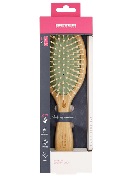 Beter Расческа для волос массажная BAMBOO CUSHION BRUSH с деревянными зубчиками