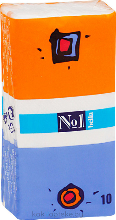 Bella №1 Платочки бумажные гигиенические носовые трехслойные 10 шт