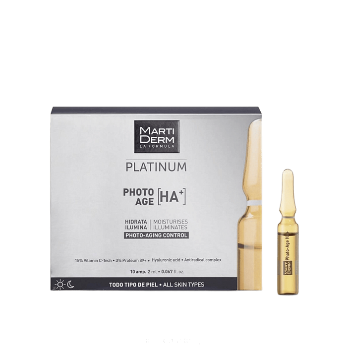 MartiDerm Сыворотка-уход с гиалуроновой кислотой «Коррекция фотостарения» PLATINUM AMP PHOTO AGE HA+ 10 амп.(ампл. 2 мл)