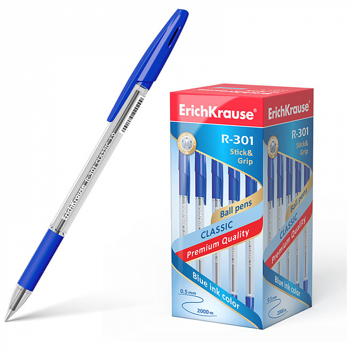 Erich Krause  Ручка шариковая R-301 CLASSIC Stick&Grip 1.0 синий