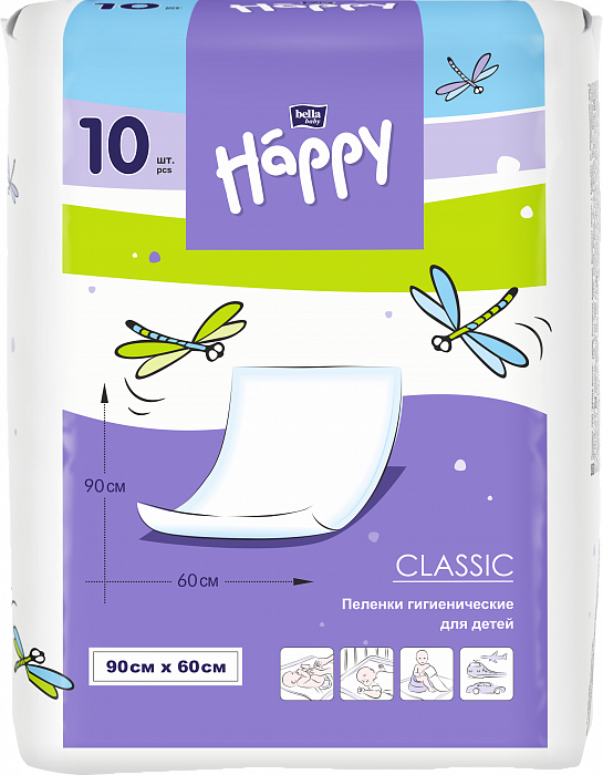 Bella Baby Happy Пеленки детские гигиенические  90*60 см 10 шт