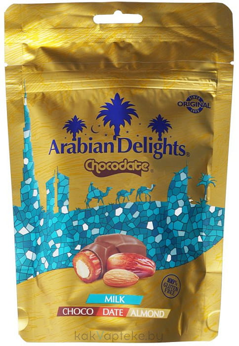 Arabian Delights Конфеты глазированные с начинкой "Финики с миндалем в молочной шоколадной глазури" 90 г