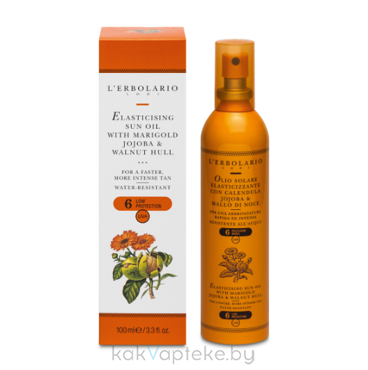 L'Erbolario Масло для загара, придающее эластичность коже с календулой, жожоба и чашечками грецкого ореха SPF 6 100 мл