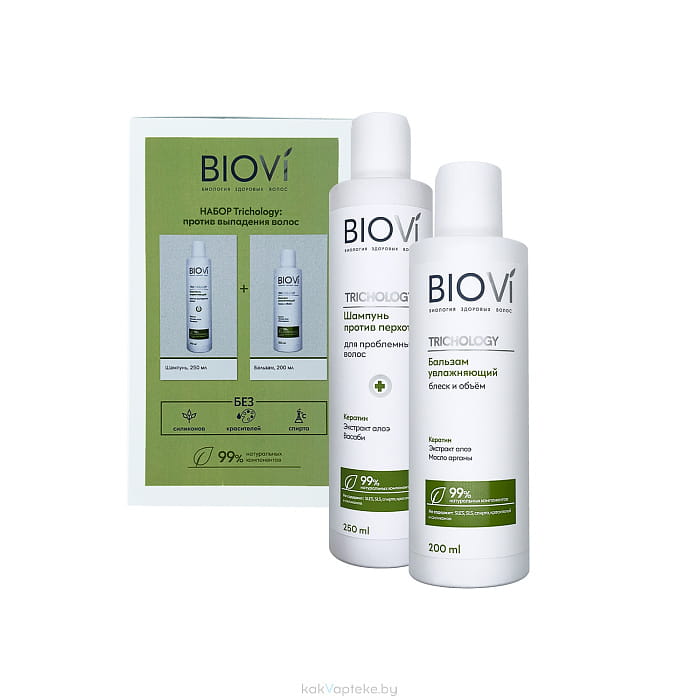 Набор BIOVI Trihology:BIOVI Trichology Шампунь укрепляющий против выпадения волос 250 мл,
BIOVI Trichology Бальзам увлажняющий блеск и объем 200 мл
