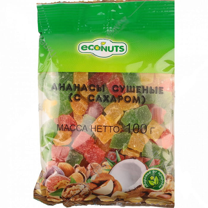 Econuts Ананасы сушеные (цукаты ) микс, 100 гр