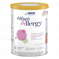 Alfare Allergy Спец. пищевой продукт диетич. лечебного питания - Полноценное сбалансированное полуэлементное питание для детей с рождения страдающих аллергией на белки коровьего молока, 400г