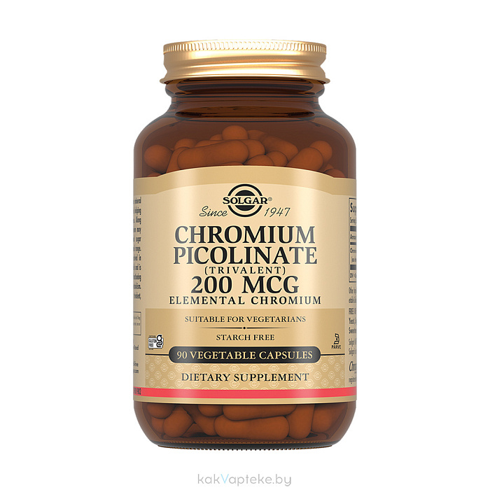 Solgar Пиколинат хрома 200 мкг, БАД капсулы №90