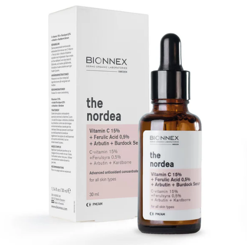 Bionnex THE NORDEA Сыворотка Витамин С 15% + Феруловая кислота 0,5% + Арбутин +Экстракт лопуха для всех типов 30 мл