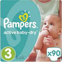 PAMPERS Active Baby-Dry Детские одноразовые подгузники (Midi 5-9 кг), 90 шт