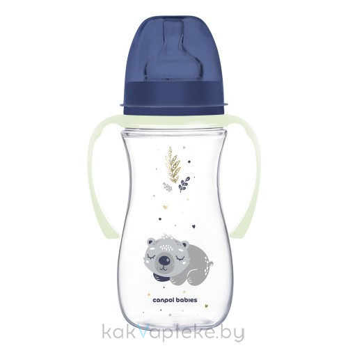 Canpol babies Бутылочка для кормлен.пластик.(12м+/силик.соска, светящ.ручки) 300 мл, арт. 35/238_blu
