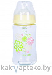 ПОМА Стеклянная бутылочка для кормления с силикон соской (быстрый поток) 6+, арт. 2410, 240 мл, 1 шт