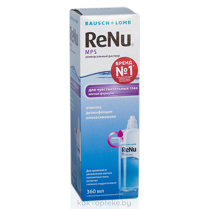 Раствор универс. ReNu MPS (об-м,мл:360) для ухода за мягк.конт.л-ми в компл. с конт. д/хр. к.л.