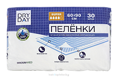 DRY DAY Пеленки гигиенические одноразовые впитывающие Super 60x90, 30шт