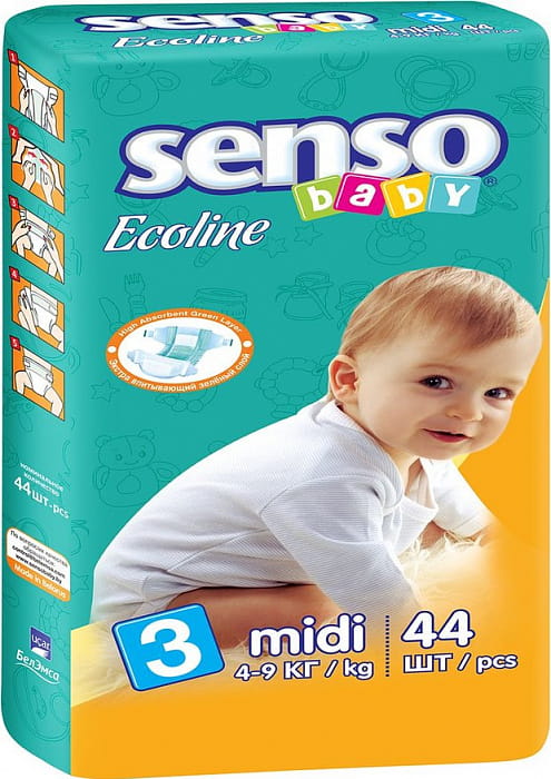 SENSO BABY ECOLINE Подгузники для детей с кремом-бальзамом  D3-44