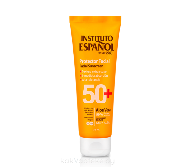 INSTITUTO ESPANOL Солнцезащитный влагостойкий легкий крем для лица с Алоэ Вера SPF50+ / PROTECTOR FACIAL ALOE VERA SPF50+, 75мл