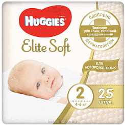 Huggies Elite Soft Детские одноразовые подгузники  (2) (4-6кг) 25шт