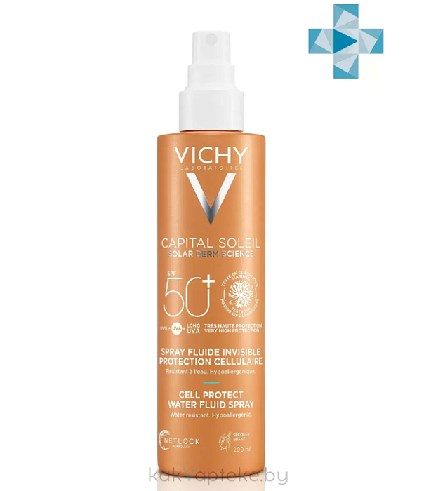 VICHY Capital Soleil Спрей-флюид солнцезащитный легкий Cell Protect SPF50+, 200 мл