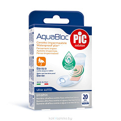 Лейкопластырь медицинский: пластырь Aquabloc водонепроницаемый с антибактериальной подушечкой, мм: 19 х 72 №20