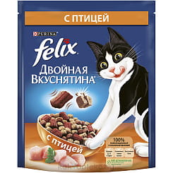 FELIX Двойная Вкуснятина Корм сухой полнорационный для взрослых кошек, с птицей, 600 гр