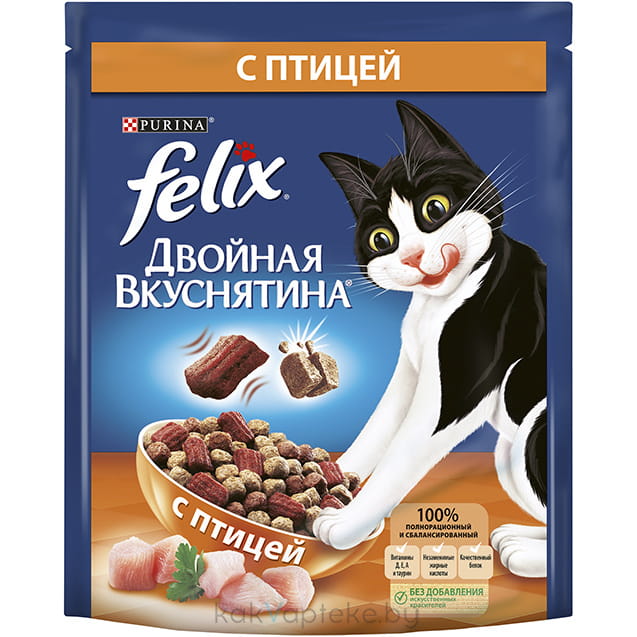 FELIX Двойная Вкуснятина Корм сухой полнорационный для взрослых кошек, с птицей, 600 гр
