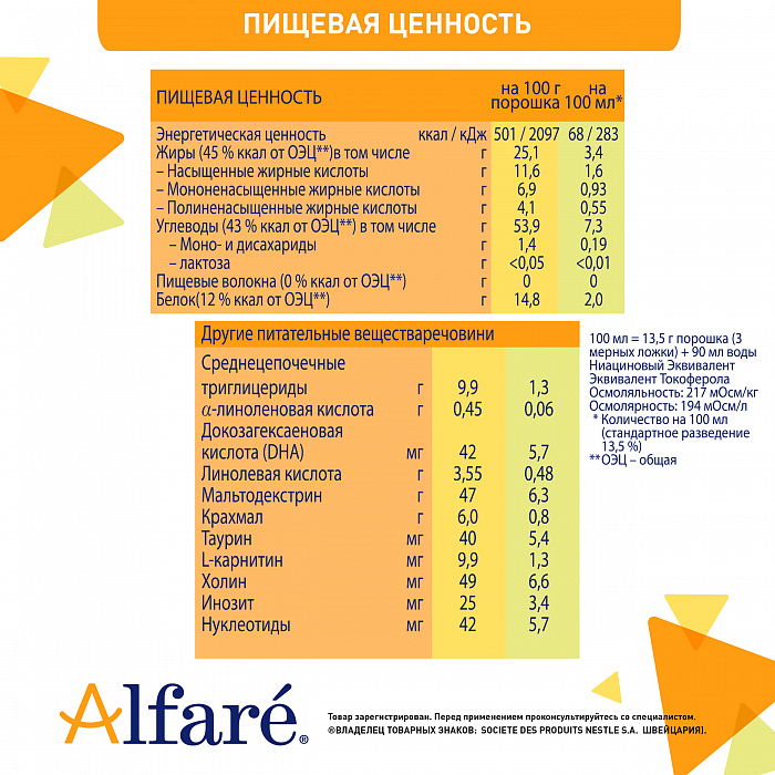 Alfare Продукт дет.диет.леч.пит.д/дет.ран.воз.,сухая быстрораст.смесь на осн.полн.гидрол.белк,400г