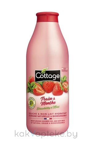 COTTAGE Гель для душа и ванны увлажняющий Strawberry & Mint/Moisturizing Shower Gel and Bath Milk, 750 мл