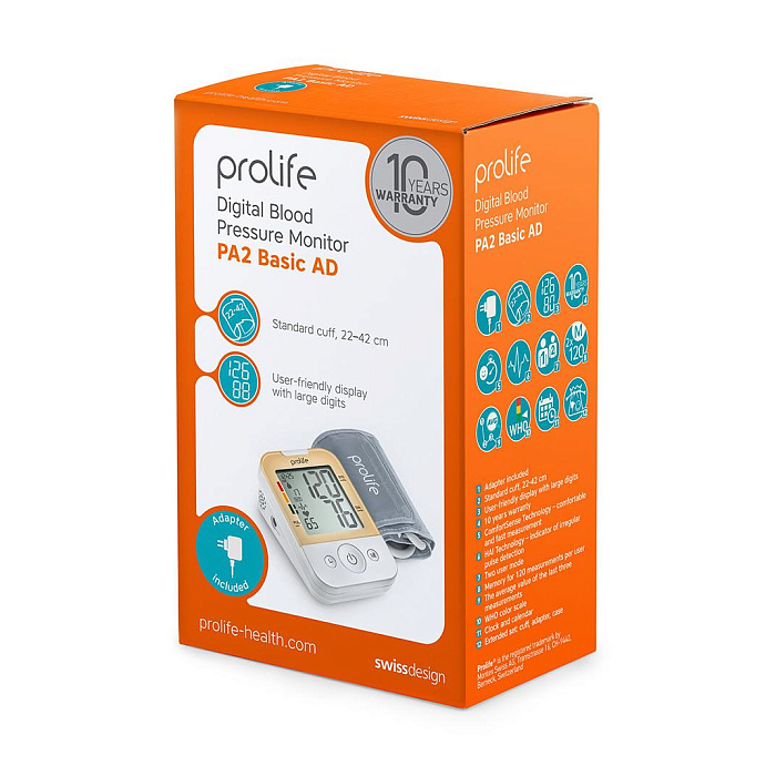 Измеритель артериального давления автоматический Prolife PA2 Basic AD(c адаптером,с манжетой 22-42 см)  (BPCB0A-3H)