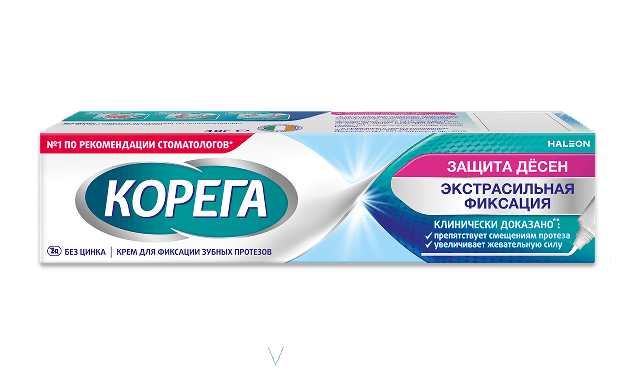 Материал для фиксации съемных протезов: крем для фиксации зубных протезов Корега Защита десен 40 г