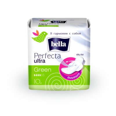 Bella perfecta Ultra green Ультратонкие женские гигиенические впитывающие прокладки, 10 шт