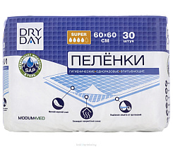 DRY DAY Пеленки гигиенические одноразовые впитывающие Super 60x60, 30шт