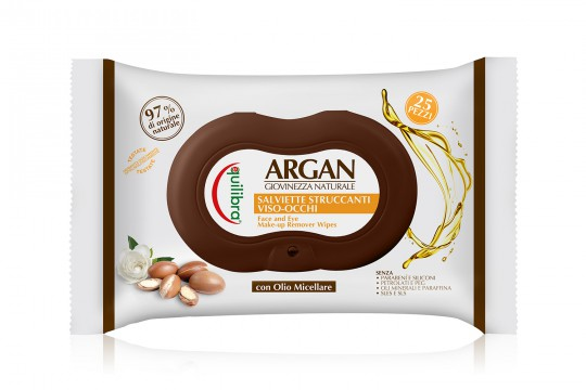 EQUILIBRA АРГАНИЯ "Молодость от природы" Салфетки для снятия макияжа с глаз и лица, 25 шт