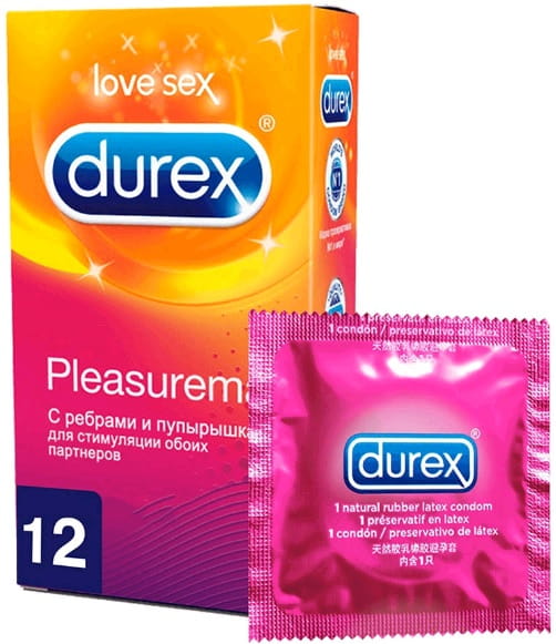 Презервативы Durex  № 12 Pleasuremax с ребрами и пупырышками