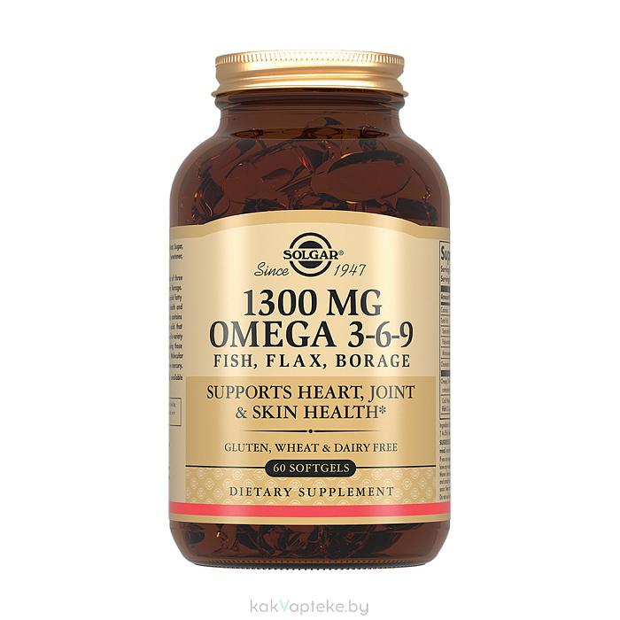 Solgar Комплекс жирных кислот 1300 мг Омега 3-6-9, БАД капсулы №60