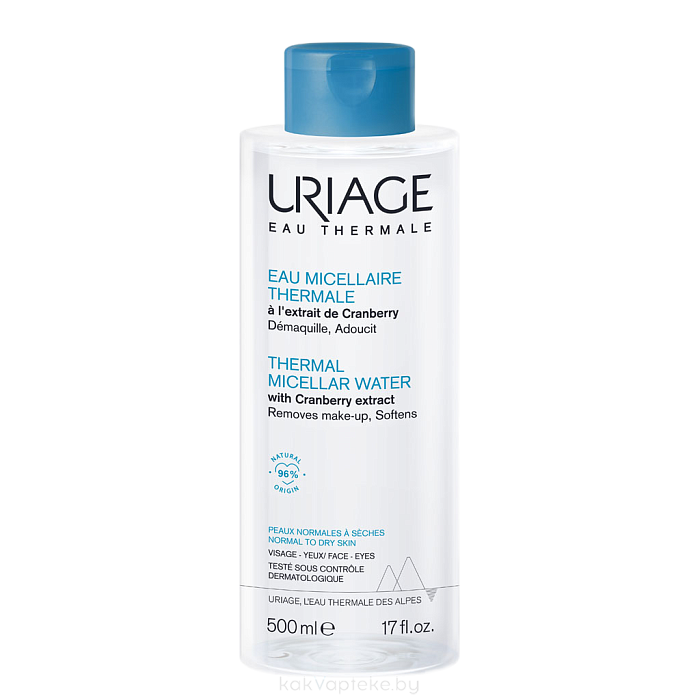 Uriage Очищающая мицеллярная вода на основе термальной воды для нормальной и сухой кожи лица и контура глаз, 500 мл