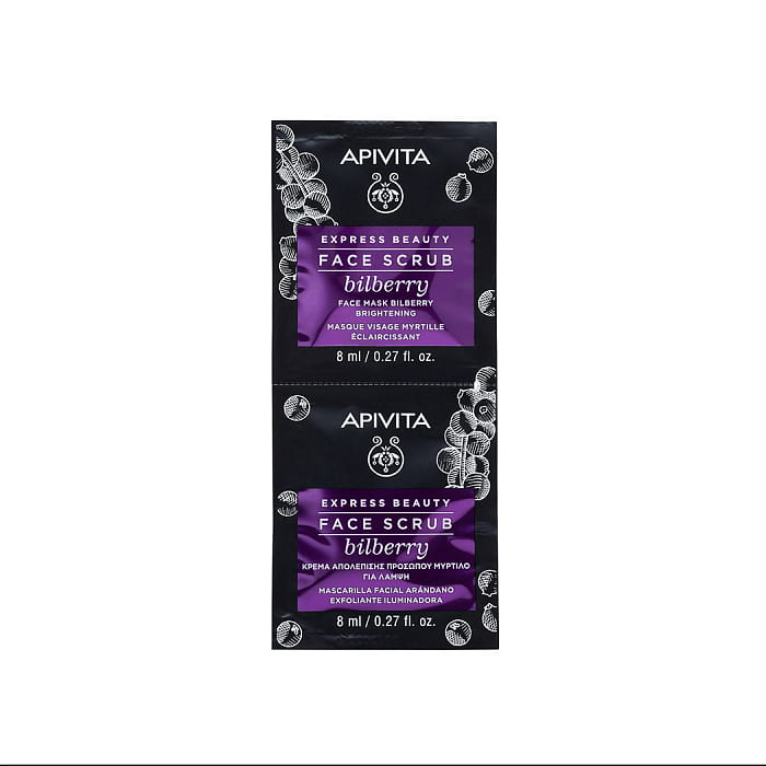 APIVITA Маска-скраб для лица с экстрактом черники / EXPRESS BEAUTY Face Scrub Bilberry Brightening, 2x8 мл