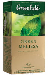 Чай зеленый байховый с листьями мелиссы и мяты и ароматом лимона ГРИНФИЛД ГРИН МЕЛИССА в пак, 25пак