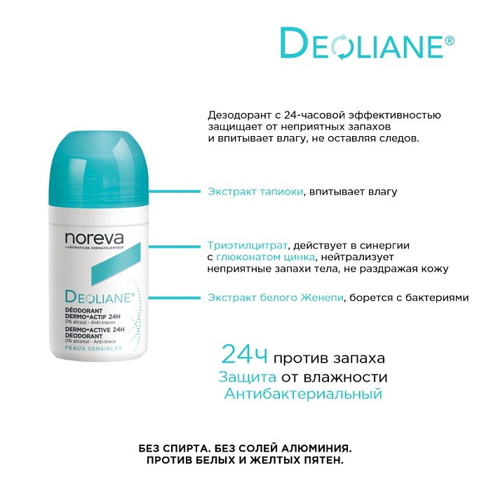 NOREVA ДЕОЛИАН Шариковый дезодорант для чувствительной кожи, 50 мл