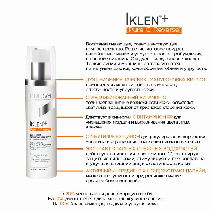 NOREVA ИКЛЕН+ [PURE-C-REVERSE] Регенерирующий ночной крем для сияния кожи , 50мл