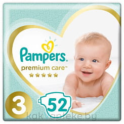 PAMPERS Premium Care Детские одноразовые подгузники Midi (6-10 кг), 52 шт