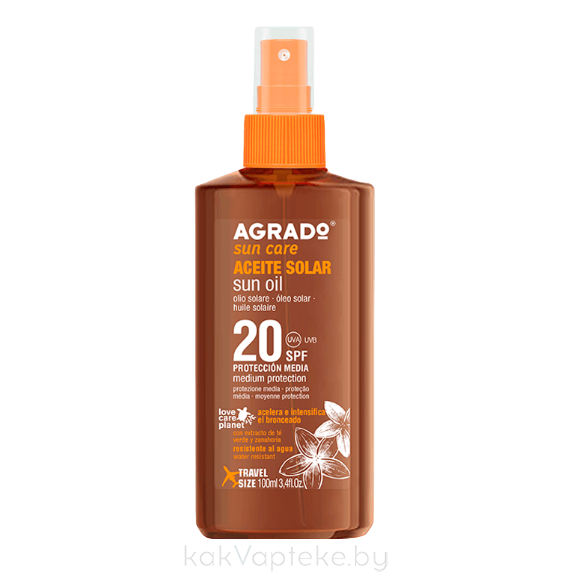 AGRADO Солнцезащитное масло для загара SPF20 / Sun Oil SPF 20, 100 мл