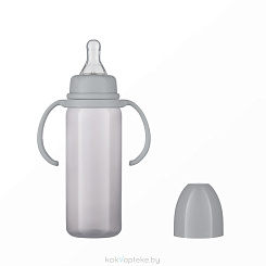 ПОМА Бутылочка 240 мл (ПП, с ручками) с молочной соской (силикон, быстрый поток) 6 мес + арт. 8510, 1шт