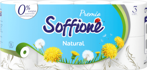 Soffione Бумага туалетная  Premio Natural 3сл 8шт, белая