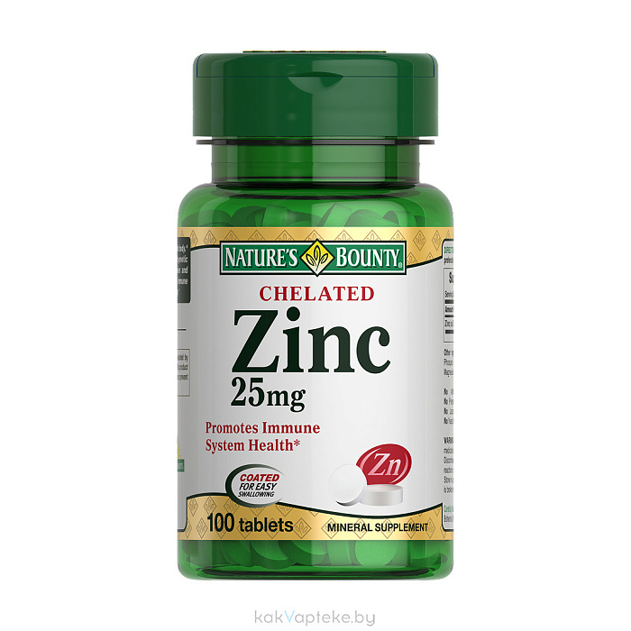 Nature's Bounty Хелат цинка, БАД таблетки №100
