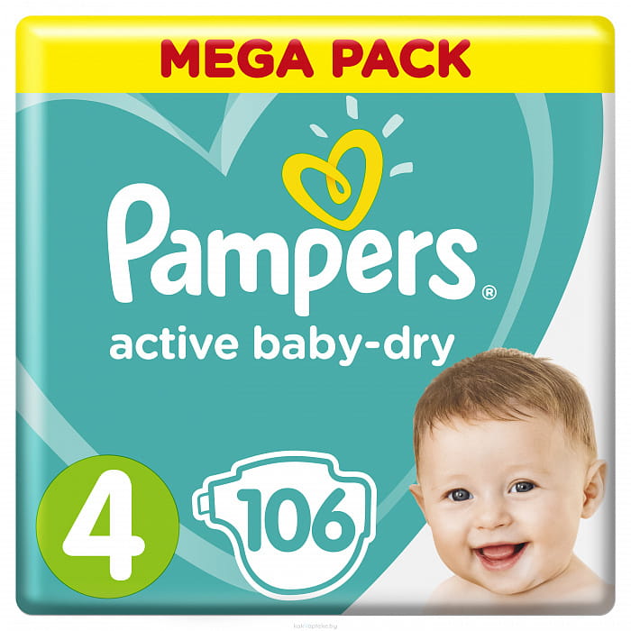 PAMPERS Active Baby-Dry  Детские одноразовые подгузники Maxi, 106шт