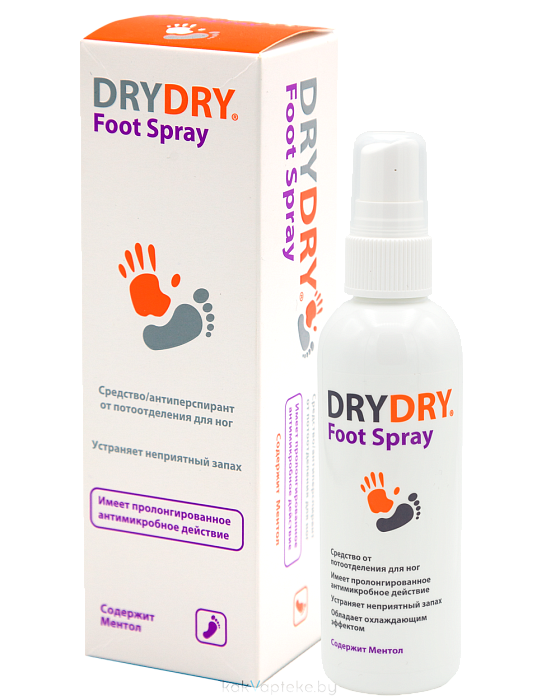 Антиперспирант/ средство от потоотделения для ног   "DRYDRY DE FOOT SPRAY"/"ДРАЙ ДРАЙ ДЕ ФУТ СПРЕЙ",100мл