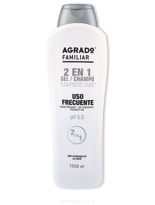 AGRADO Гель для душа + шампунь 2 в 1 для частого использования, 1250мл