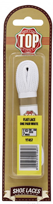 TOP Шнурки плоские 110 см - белые (1 пара в упаковке)