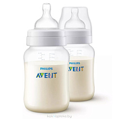 AVENT Бутылочки из полипропилена с силиконовыми сосками, колпачками из полипропилена (Anti-colic) 260 мл SCF813/27 (уп. 2 шт)